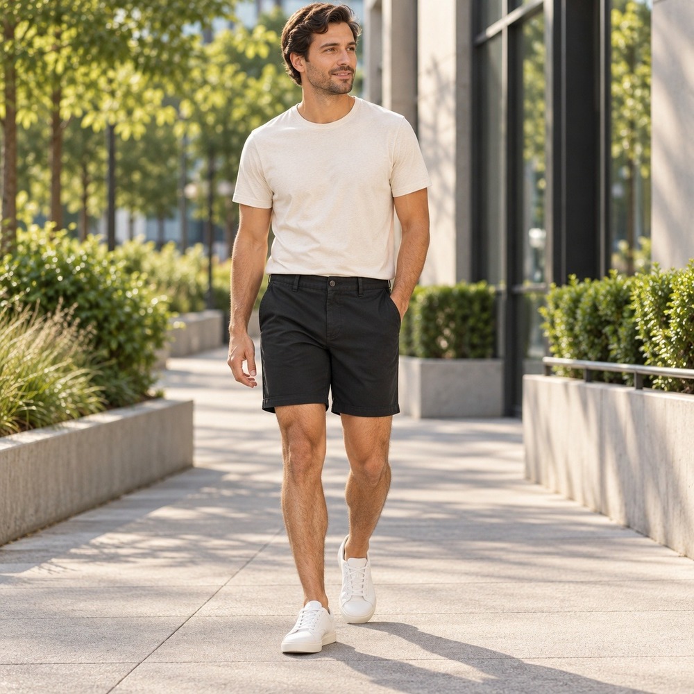 Everlane Men's 33 7" Slim Fit Performance Chino Shorts Black Stretch Cotton